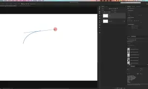 Courbe dessinée avec le **photoshop outil plume**. Le tracé vectoriel est en cours de création, avec des points d'ancrage et des poignées visibles.