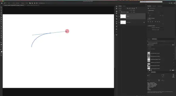 Courbe dessinée avec le **photoshop outil plume**. Le tracé vectoriel est en cours de création, avec des points d'ancrage et des poignées visibles.