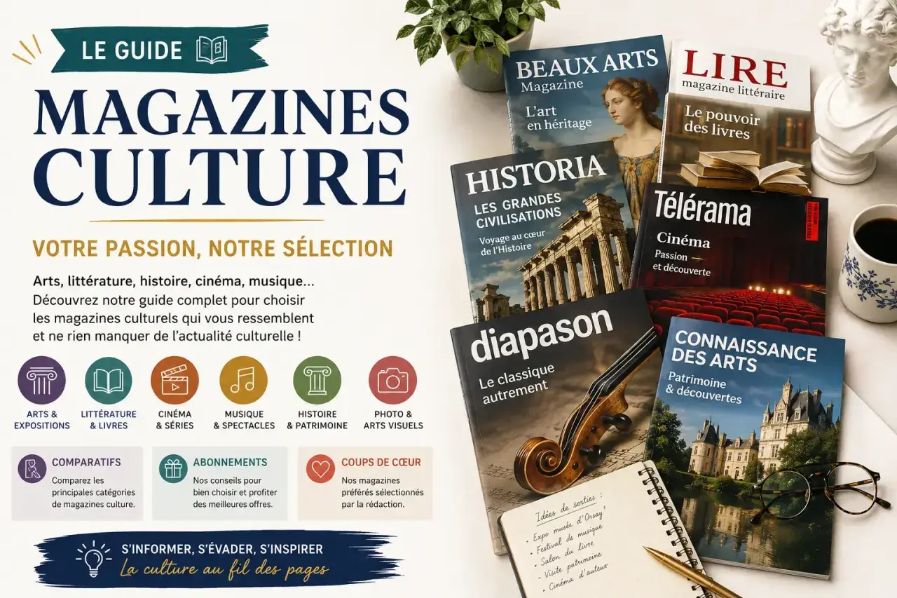 Guide des magazines culturels : Beaux Arts, Historia, Diapason, Télérama, Lire, Connaissance des Arts. Un magazine photo gratuit pour découvrir votre passion.