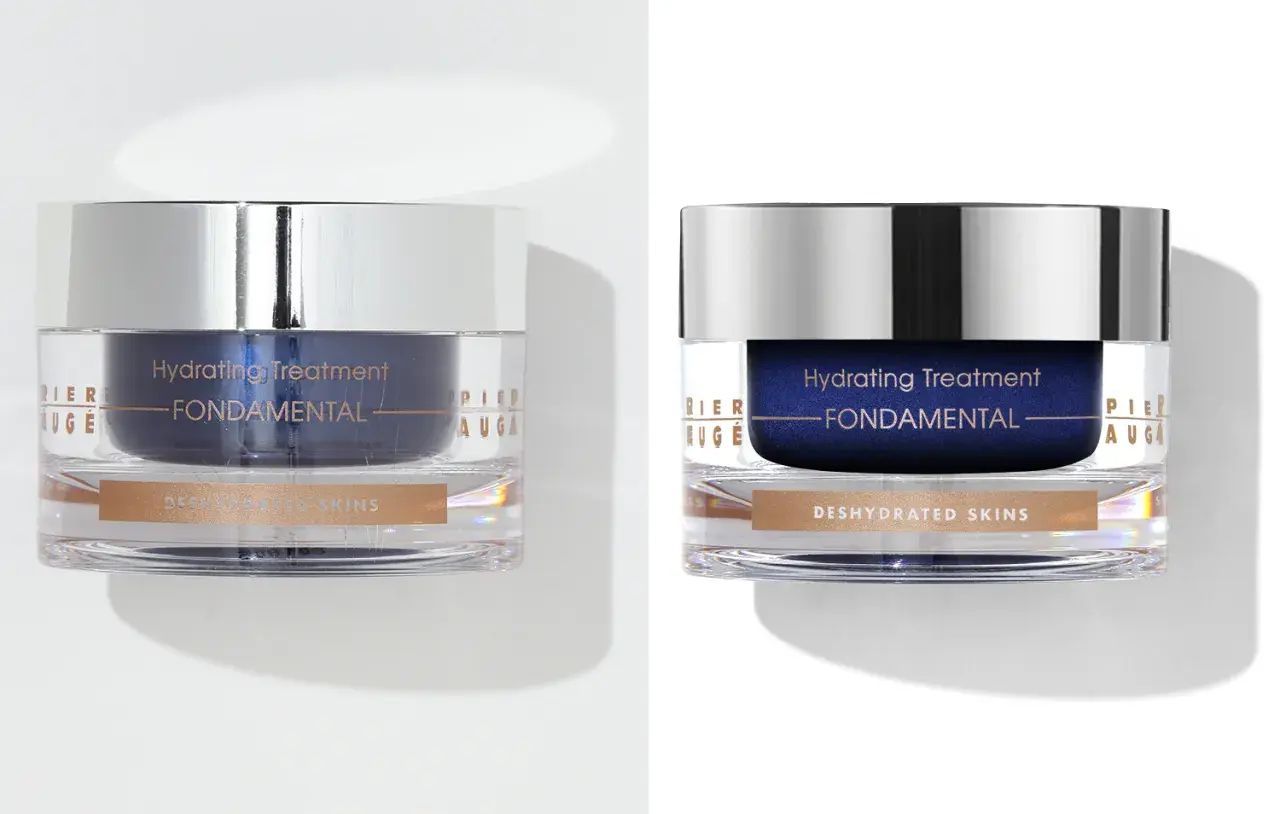 Packshot produits : deux pots de crème hydratante "Hydrating Treatment FONDAMENTAL" pour peaux déshydratées.
