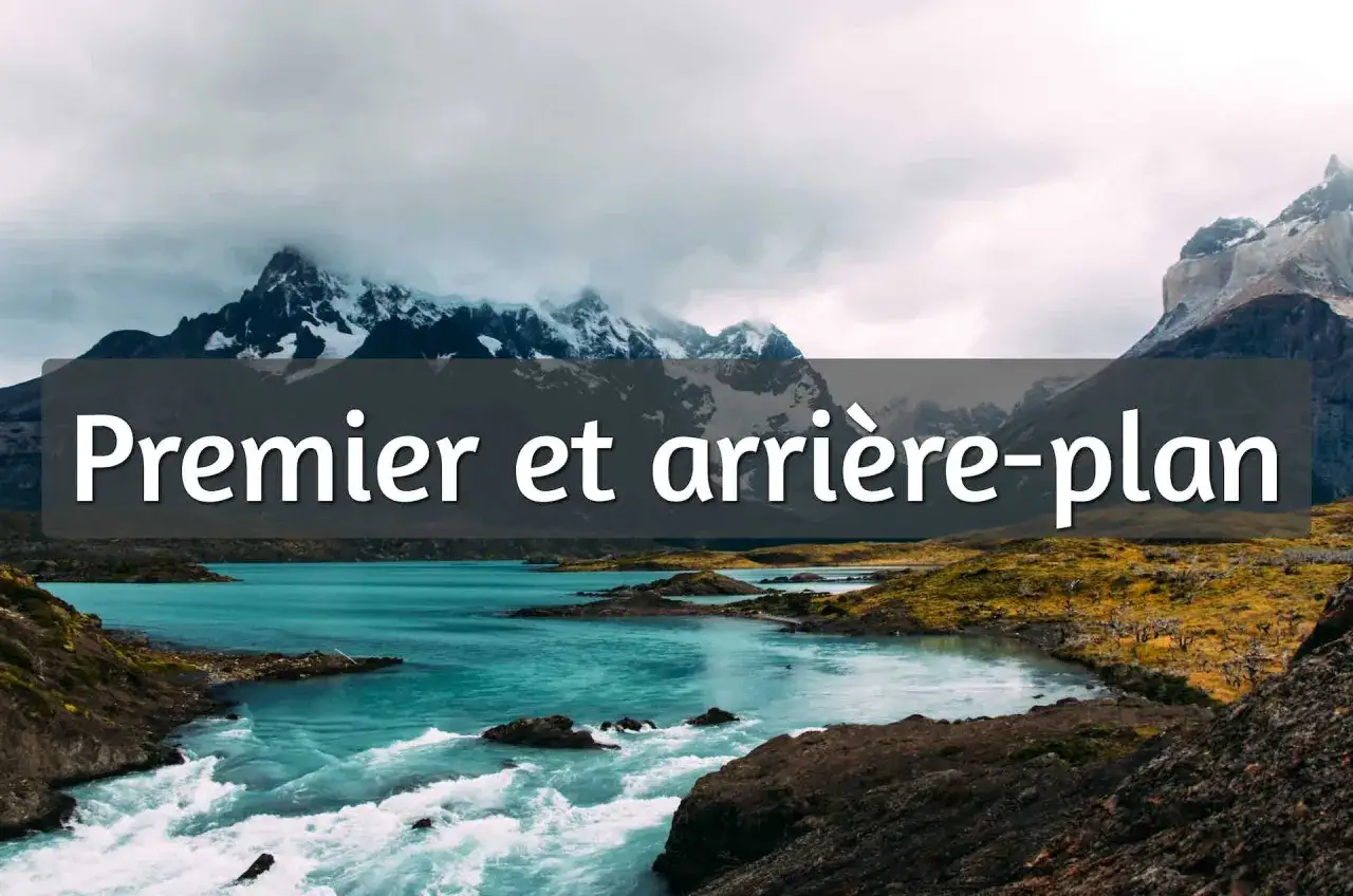 Paysage montagneux avec un lac turquoise. Le texte 