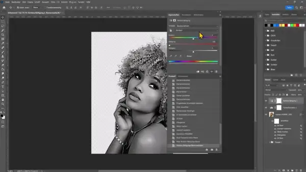 Dans Photoshop, on ajuste le réglage Farbton/Sättigung pour changer couleur d'une image.